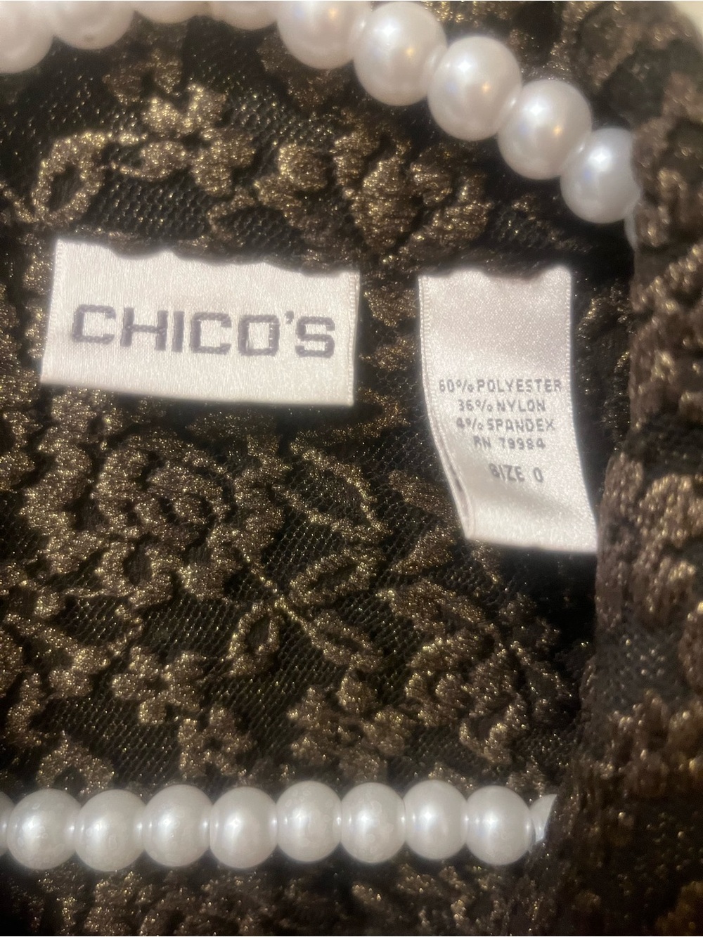 Chico’s Size 0 Bronze Black Metallic Floral Lace Shacket Jacket Button Front - Picture 7 of 9